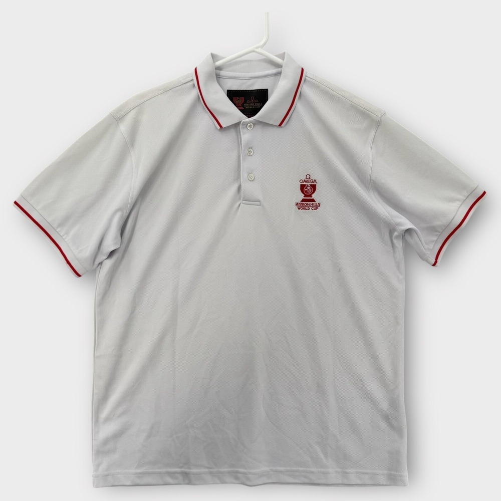 Omega Mission Hills World Cup Golf Polo Shirt Mens XL White‎ Athletic Watch 2008